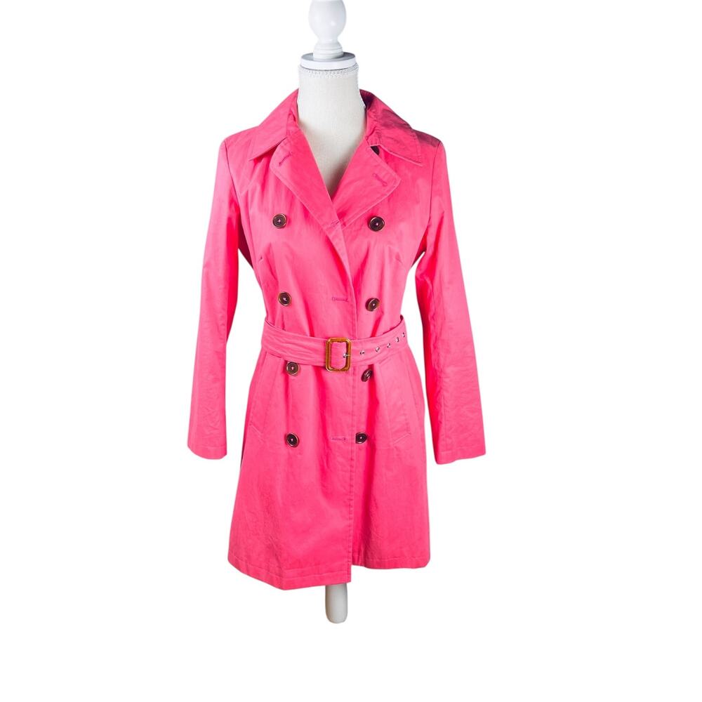 Boden Aileen Pink Double Breasted Belted Trench Coat Rainbow Stripe UK 10